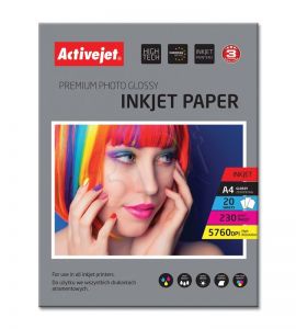 Papier fotograficzny błyszczący Activejet A4 20szt. 230g/m2 (do drukarek atramentowych)