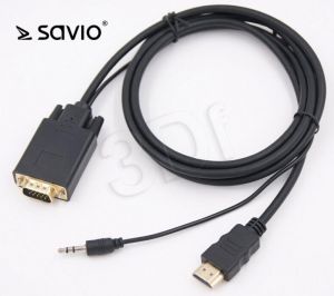 Kabel Savio CL-104 ( HDMI - VGA + JACK 3,5\" M-M PVC 1,8m drut czarny )