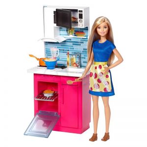 Mattel Barbie Doll & Kitchen Playset DVX54