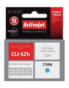 Tusz Activejet AC-521CR (do drukarki Canon, zamiennik CLI-521C premium 10ml cyan Chip)
