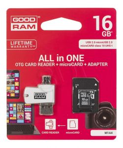 Goodram micro SDHC All in One 16GB Class 10,UHS Class U1 + Adapter microSD-SD + czytnik OTG