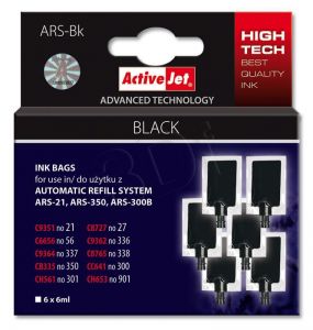 Woreczki z tuszem Activejet ARS-Bk (do drukarki Hewlett Packard, 6x6ml czarny)