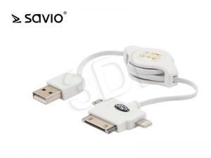 Kabel Savio ( USB - 8 PIN LIGHTNING, 30 PIN LIGHTNING, MICRO USB 0,8m biały )