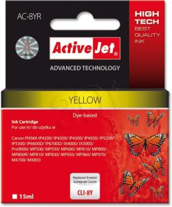 Tusz Activejet AC-8YR (do drukarki Canon, zamiennik CLI-8Y premium 13ml yellow Chip)