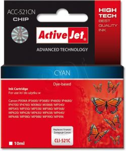 Tusz Activejet ACC-521CN (do drukarki Canon, zamiennik CLI-521C supreme 10ml cyan Chip)