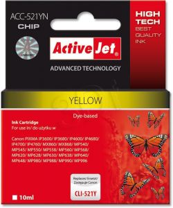 Tusz Activejet ACC-521YN (do drukarki Canon, zamiennik CLI-521Y supreme 10ml yellow Chip)