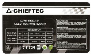 Zasilacz CHIEFTEC GPS-500A8 (80+) 500W