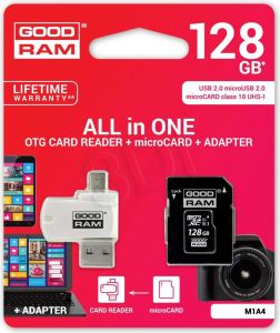 Goodram micro SDXC All in One 128GB Class 10,UHS Class U1 + Adapter microSD-SD + czytnik OTG