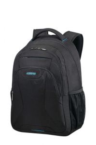 Samsonite Plecak na notebooka 33G-09-003 17,3\ Czarny, błękitne akcenty i logo American Tourister.