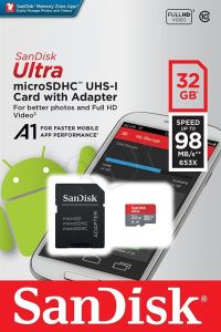 SANDISK microSDHC 32GB class 10 98MB/s A1 + Adapter