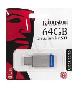 Kingston Flashdrive DataTraveler 50 64GB USB 3.0 srebrny